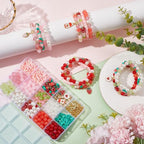 SUNNYCLUE 1 Box About 390Pcs 4 Sets Bracelet Making Kit Strawberry Bracelet Kits Polymer Clay Glass Fruit Flower Wire Beads Sets for Jewelry Making Adults Supplies Women Beginners Adults Starter - style: Strawberry