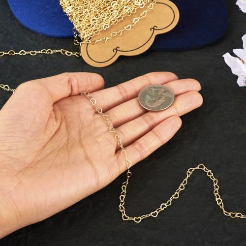 Elecrelive 16.4 Feet 14K Gold Filled Chains Heart Link Chain 5x3.5x0.4mm Permanent Jewelry for Women's Trendy Layering Necklace Bracelet Making - color: 14K Gold Filled
