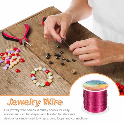 HARFINGTON Wire 328ft Length 26 Gauge Copper Craft Jewelry Wrapping Wire Tarnish Resistant Beading for Jewelry Making Supplies Crafting, Rose Red - color: Rose Red