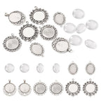 FASHEWELRY 16Pcs Oval Round Bezel Pendant Trays Antique Silver Bezel Blanks Cabochon Setting with Clear Glass Cabochon for Photo Pendant Craft Jewelry Making - color: Oval & Round