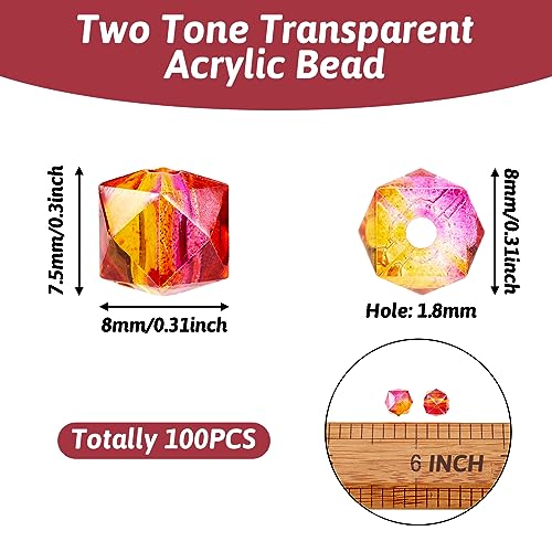 Craftdady Square Polygon Acrylic Beads 100pcs Crystal Clear Two-Tone Pink Spacer Charms for DIY Jewelry Making - color: DeepPink,Polygon
