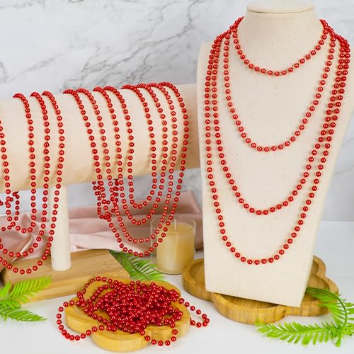 Huskein 100 PCS Christmas Beads Bulk, 33" Valentines Day Beads Necklaces, Mardi Gras Beads Necklaces Bulk, Red Round Beads For Parade Carnival Accessories Party Supplies Favors - color: Red