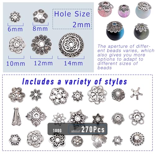 stino 270PCs Metal Bead Caps for Jewelry Making, Silver Bracelet Earrings Necklace Findings & Supplies 512 (Bead Cap （270Pcs）) - color: Bead Cap （270Pcs）