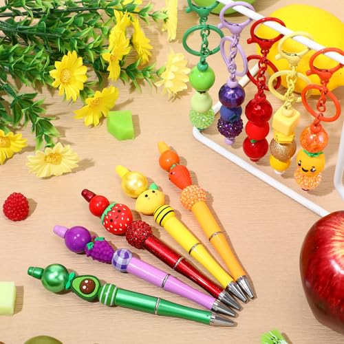 Watersay 12 Pcs Fruit 3D Silicone Focal Beads for Pens Bracelet Fruit Character Beads Bulk Funny Apple Strawberry Lemon Cherry for Keychain DIY Crafts Necklace Lanyards Jewelry Making Kit Supplies - style: Fruit