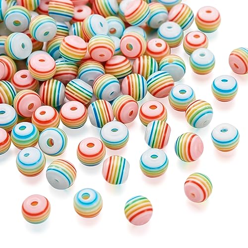 Cheriswelry 100pcs Round Rainbow Striped Resin Beads 6mm Candy Color Lined Striped Ball Bubblegum Gumball Bead Spacers for DIY Jewelry Making Supplies Women - color: Round-Candy Color, size: 6mm