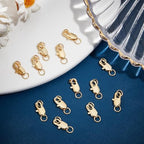 Beebeecraft 1 Box 20Pcs Lobster Clasp 18K Gold Plated Brass 12mm Rectangle Lobster Claw Clasps with Jump Ring for Jewelry Making DIY - color: Gold, size: 12x6x2.5mm
