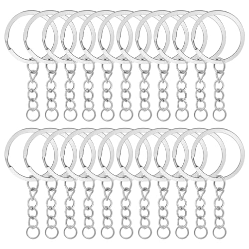 50Pcs Keychain Key Ring with Chain Bulk Split Key Chain，1.1 Inch Key Chains Parts with Open Jump Ring Connector for Jewelry Making Crafts (White K) - color: 50Pcs White K