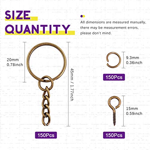 Swpeet 450Pcs 4/5" 20mm Bronze Key Chain Rings Kit, Including 150Pcs Keychain Rings with Chain and 150Pcs Jump Ring with 150Pcs Screw Eye Pins Bulk for Jewelry Findings Making (20mm, Bronze) - color: Bronze, size: 20mm