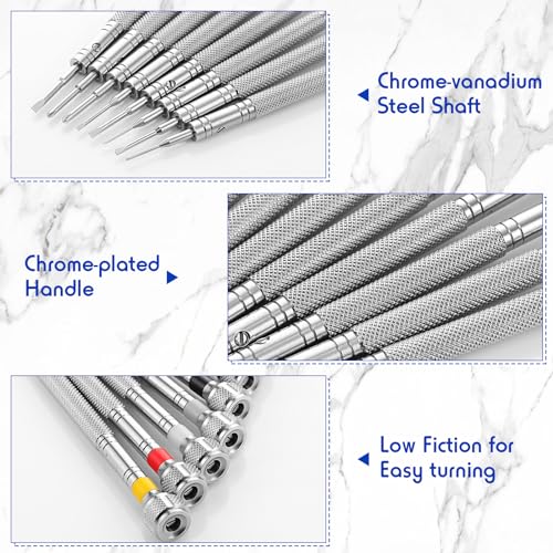 Chumia 8 Pieces Precision Jewelers Screwdriver Set, Micro Watch Repair Screwdriver Set 0.6-1.6 mm for Watch, Eyeglasses, Jewelry Work, Electronics Repair(Flathead, Phillips) - size: 0.6-1.6 mm, style: Flathead, Phillips