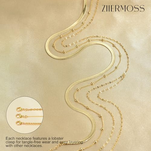 3PCS Gold Necklaces for Women,Chunky Statement Gold Plated Necklace Stack Layered Sterling Silver Herringbone Chains for Women Dainty Trendy Silver Chains Stacked Jewelry Gifts - color: gold Y-necklace set
