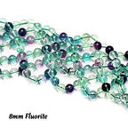 70PCS Natural 8MM Healing Gemstone, Fluorite Energy Stone Round Loose Beads, Semi-Precious Crystal Beads with Free Elastic String for Jewelry Making DIY - color: Fluorite