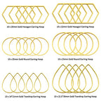 60pcs Hoop Earrings for Jewelry Making,Beading Hoops Earrings Hypoallergenic Teardrop Hexagon Round Earring Hoop Open Bezel Pendant Frame for DIY Crafts(Gold,3 Shapes) - color: 60PCS;Teardrop,Hexagon,Round;Gold
