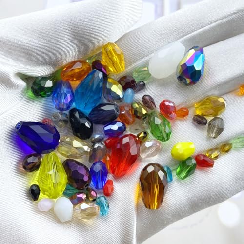 40pcs 10x15mm Teardrop Crystal Glass Beads Vertical Hole Faceted Loose Spacer Beads for DIY Craft Jewelry Making Necklace Bracelet Earring Wind Chimes(Green Series) - color: Green Series, size: 10x15mm