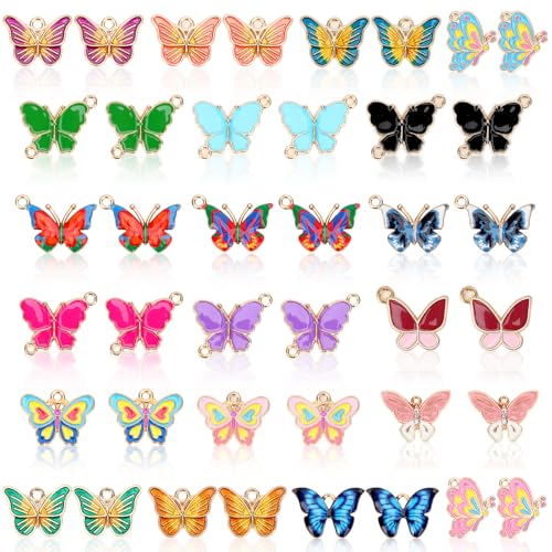 MARFOREVER 40Pcs/20 Pairs Butterfly Charms, Mixed Butterflies Charms for Jewelry Making, Assorted Enamel Butterfly Charm Pendants for Necklace Earring Bracelet Crafting - style: Butterfly