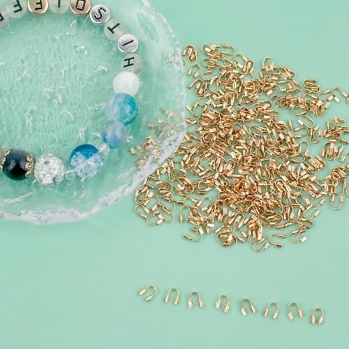 300Pcs Wire Guardian Protectors 0.7mm Hole U Shape Wire Guard Loops Thread Protector for Jewelry Making Findings Earring Necklaces Bracelet DIY Supplies (Gold) - color: gold