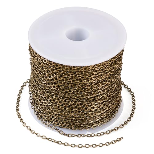 Beadthoven 32.8Ft Brass Flat Cable Chain for Jewelry Making 2mm Antique Bronze Flat Cross DIY Necklace Chain Bracelet Jewelry Finding Chains Extender Chains Bulk for Jewelry Making Supplies - color: Antique Bronze, size: 2mm