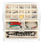 FEISCON Acrylic Jewelry Organizer Makeup Cosmetic Storage Organizer box Clear Jewelry Case with 3 Drawers Adjustable Jewelry Box Velvet Trays grid size - size: 3 layer