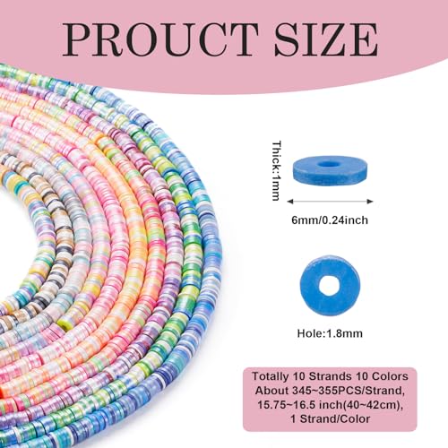 Pandahall 10 Strands 6mm Polymer Clay Beads Colorful Flat Pearlized Heishi for Friendship Bracelet Kit, Necklaces, Earring Jewelry Supplies - color: 10 Colors - Pearlized