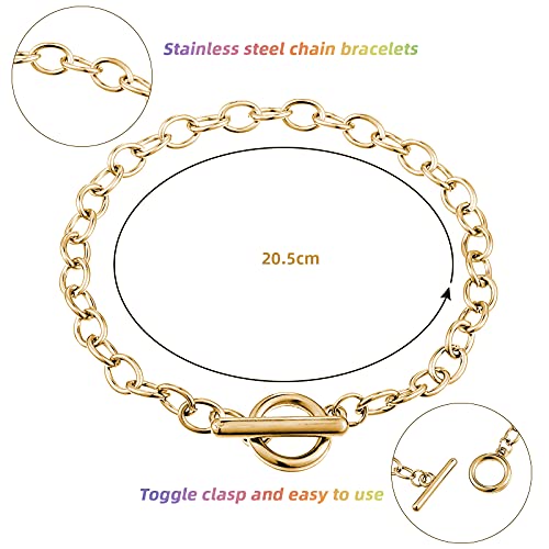 Hicarer 45 Pieces Bracelet Chains with OT Toggle Clasp Stainless Steel Bracelet Link Chains DIY Jewelry Making Supplies for Women Jewelry Crafts(Silver, Gold, Rose Gold) - color: Silver, Gold, Rose Gold