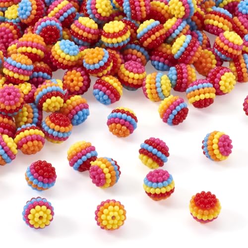 150Pcs 12mm Chunky Berry Beads Rainbow Bubblegum Beads Round Resin Loose Spacer Bead for DIY Crafts Bracelet Necklace Earring Jewelry Making Hole: 1.6mm - color: Mixed Color-E, size: 12mm