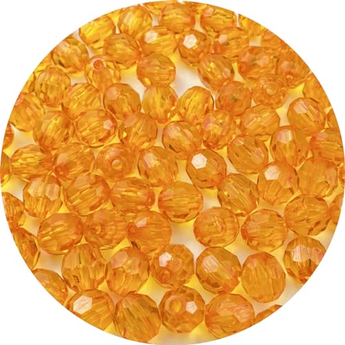 300pcs 8mm Acrylic Round Crystal Faceted Beads for Crafts Spacer Beads for Jewelry Making Necklaces Bracelets Earrings DIY Decoration(Orange) - color: Orange, size: 8mm