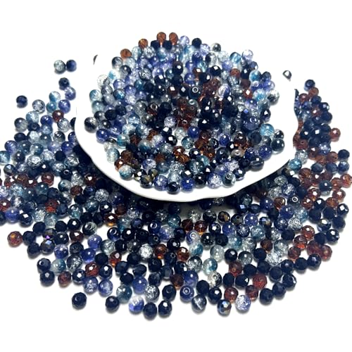 660pcs Glass Bead for Jewelry Making, 8mm Crystal Bulk Beads for DIY Bracelet Necklace Earring Craft, 6 Colors Assorted Glass Loose Bead for Plant, Round Crackle and Facted Beads - color: black