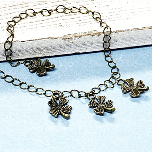 Heather's cf Four Leaf Clover Silver Leaf Beads 100-150 Pcs Leaves Craft Antique Leaf Charms for Crafting Leaf Pendant Charm for Necklace Bracelet Earring Making Fall Leaf Beads Set - color: Brass Clover
