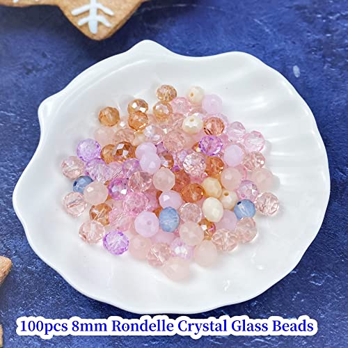 100pcs Crystal Glass Beads 8mm Faceted Rondelle Glass Spacer Beads with Hole for Bracelets Necklace Earring DIY Jewelry Making Craft(Pink Series) - color: Pink Series, size: 8mm