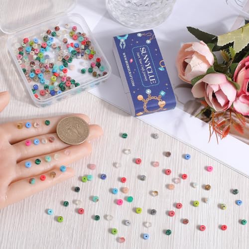 SUNNYCLUE 1 Box 334Pcs Flat Gemstone Beads Heishi Stone 4mm Gemstone String Semi Flat Round Disc Stones Energy Healing Gem Spacer Loose Beads for Jewelry Making Findings DIY Gifts