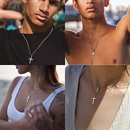 Joxevyia 14K Gold Filled Cross Necklace for Men Figaro Chain Stainless Steel Polished Cross Pendant Necklace Simple Baptism Faith Jewelry Gift - size: 24 inches, style: small cross pendant(1.0"*0.6")