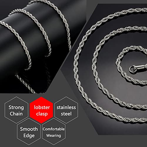 Twist Chain Necklace - Stainless Steel Rope Jewelry for Men & Women - size: 16 Inches, style: 3 mm Wide