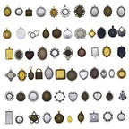 Assorted 60 Pieces Mini Size Blank Bezel Pendant Trays Antique Bronze Silver Golden 0.4-1.6 inches Alloy Cameo Setting for DIY Jewelry Making