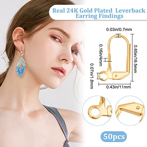Beebeecraft 1 Box 50Pcs Leverback Earring Hooks 24K Gold Plated Brass French Earwires 16.5x11mm Clasp Earring Hooks for Jewelry Making - color: 16.5x11mm Round Disc Earring Hooks