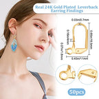 Beebeecraft 1 Box 50Pcs Leverback Earring Hooks 24K Gold Plated Brass French Earwires 16.5x11mm Clasp Earring Hooks for Jewelry Making - color: 16.5x11mm Round Disc Earring Hooks