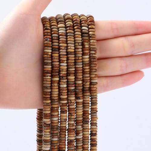 Natural Blown Picture Disk Stone Spacer Beads 6x2mm 38cm/str Flat Rondelle Loose Semi Gemstone Caps for Making Bracelets Necklace - color: Blown Picture