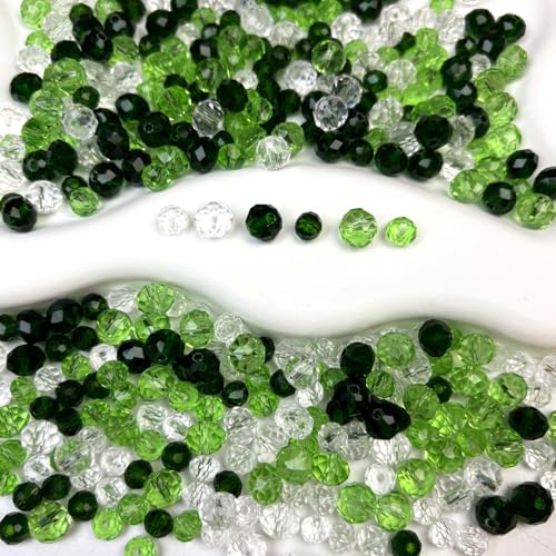 430PCS Glass Beads for Jewelry Making, 6/8 mm Green Color Crystal Bulk Beads for DIY Bracelet Necklace Earring Craft, 3 Colors Assorted Glass Loose Bead St. Patrick's Day - color: green-1