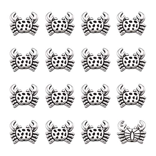 Fashewelry 20Pcs Antique Silver Crab Spacer Beads 12.5x15.5mm Tibetan Metal Sea Life Animal Ocean Creatures Charm Beads Hole: 1.4mm - color: Antique Silver Crab
