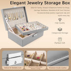Homeanda Jewelry box 2 layer Jewelry box Leather Jewelry boxes for Women Girls Teens Jewelry organizer box Jewelry Storage box with lock(Grey) - color: Grey