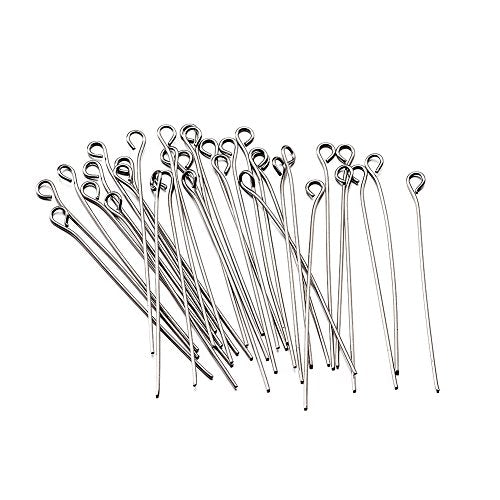 Pandahall 100pcs 22 Gauge Stainless Steel Open Eyepins 2 Inch (50mm) Eye Pins for DIY Jewelry Making