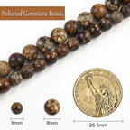 Stone Beads, 45pcs Brown Dragon Vein Agate, 8mm Round Loose Beads for Jewelry Making, Bracelets, with Bag, String & Card - color: Brown Dragon Vein Agate, size: 8mm