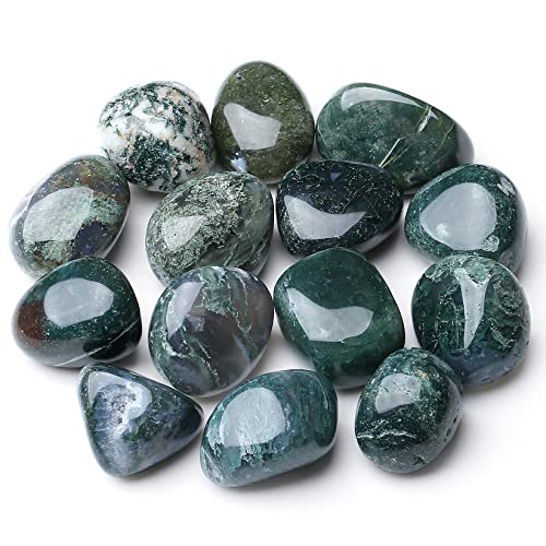 MAIBAOTA Moss Agate Crystals Bulk Tumbled Polished Natural Gemstones for Vase - color: Green-moss Agate Stone, size: 100 g