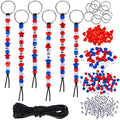 Taiyin 361 Pcs/24 Sets Patriotic Bead Key Chain Craft Kit Teach Seed Beads Mom Pony Opaque Bead Independence Day for String Star Shaped Beads for DIY - color: Usa