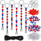 Taiyin 361 Pcs/24 Sets Patriotic Bead Key Chain Craft Kit Teach Seed Beads Mom Pony Opaque Bead Independence Day for String Star Shaped Beads for DIY - color: Usa