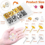 Hypoallergenic Earring Posts and Backs, Caffox 2000pcs Stud Earrings Making Kit with Ear Ring Base and Earring Backs for Leather Stud, Clay, Pearl Jewelry Making (Gold & Silver) - color: Gold & Silver