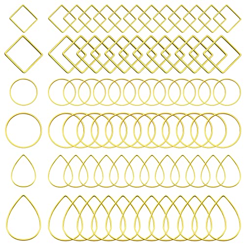 120Pcs Earring Hoops for DIY Jewelry Making - Hypoallergenic Earring Findings with Round, Square, Teardrop, Circle Shapes - Open Bezel Pendant Frame - color: Gold