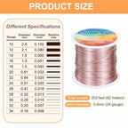 HARFINGTON Wire 203ft Length 24 Gauge Copper Craft Jewelry Wrapping Wire Tarnish Resistant Beading for Jewelry Making Supplies Crafting, Pink - color: Pink