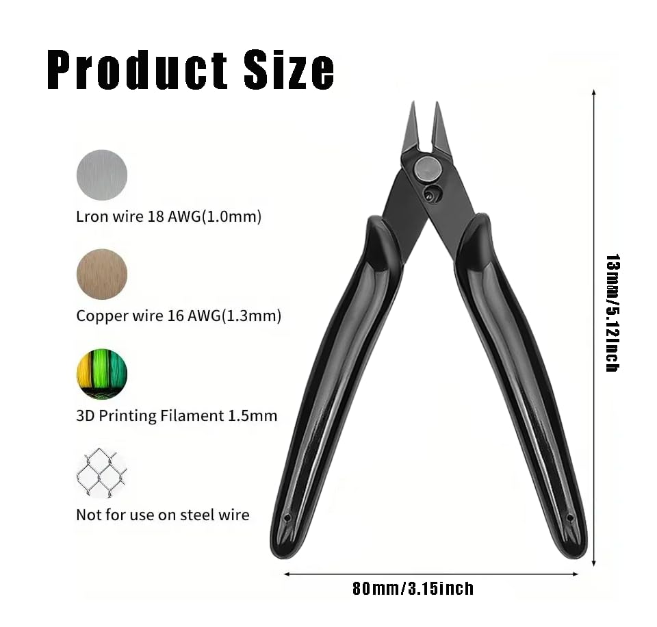 Micro Wire Cutter 1-Pack, Precision Flush Cut Nippers, Small Side Cutting Pliers for Jewelry, Electronics, 3D Printing, Plastic Models, Black