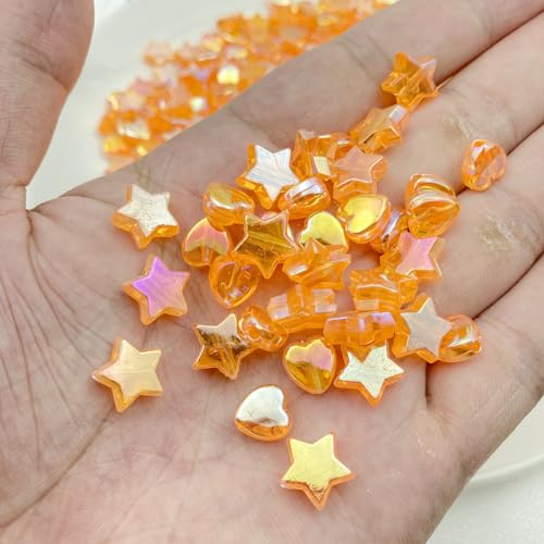 450Pcs Acrylic Beads AB Crystal Star Beads Heart Beads for Jewelry Making DIY Bead Bracelet Necklace Earrings(Orange Yellow) - color: Orange Yellow