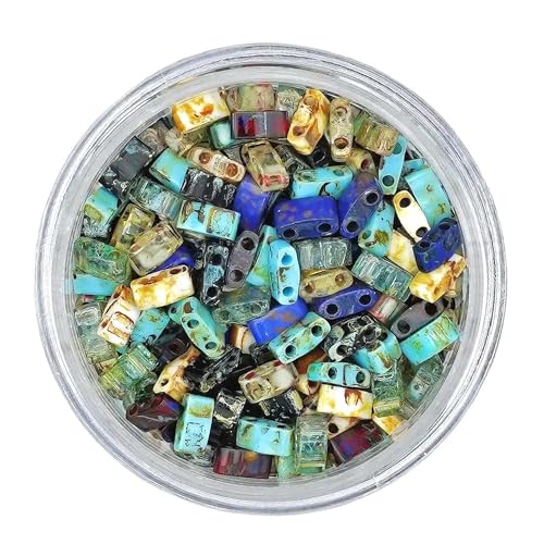 Mack and Rex Tila Bead Mixes (Half Dirty - Picasso) – Picasso Half Tila - Garnet, Cobalt, Transparent Yellow, Dirty Cream, Tortoise, and Mossy – Ideal for Jewelry Making - color: Half Dirty, size: 10 Gram Bag