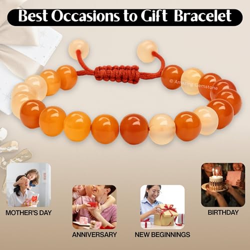 Amazing Gemstone Carnelian Bracelet for Women Men's Gifts - Protection Healing Crystal Bracelet - 8mm Gemstone Beaded Adjustable Bracelet - color: Carnelian